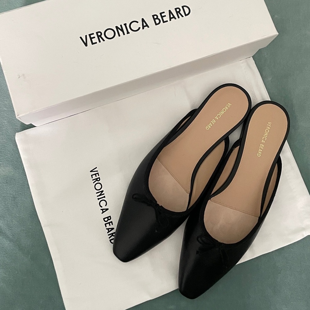 Veronica Beard Catherine Black Leather Mules Shoes US 9 $350 BNIB